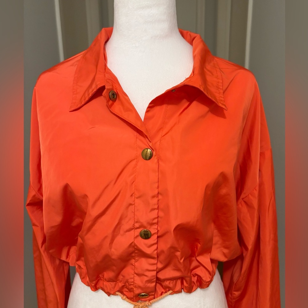 PrettyLittleThing, Cropped Drawstring Windbreaker, Orange, Size 8